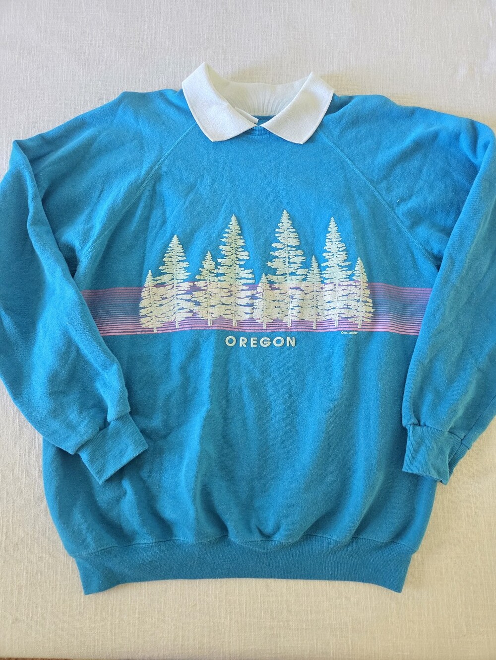 Vintage 80s Oregon Tree Crewneck Womens XL Hanes Blue Sweater